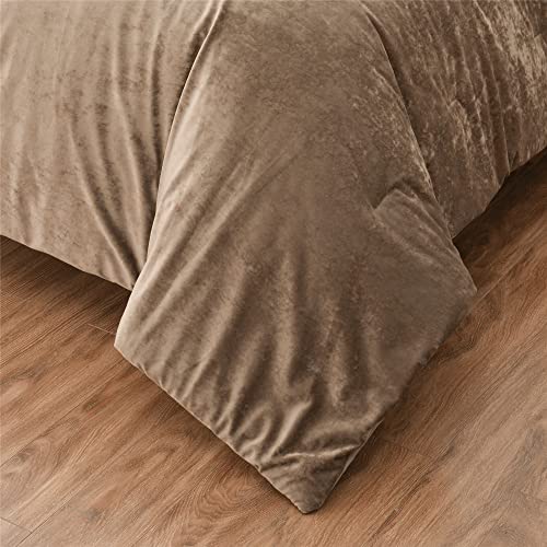 Fredsure Distressed Velvet Comforter Set, 5 Pieces Khaki King, Distressed Velvet Face and Brushed Microfiber Reverse Fredsure