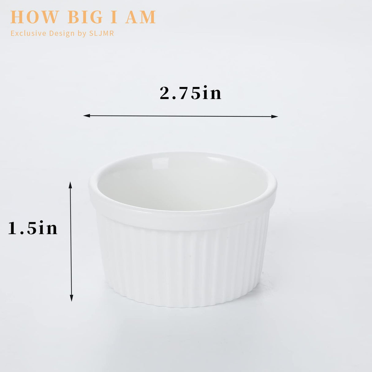 3 oz Ramekins 6 pcs Porcelain Ramekins Dishes for Souffle,Creme Brulee, Pudding, Custard Cups,Bakeware Bowls Set for Baking,Oven Safe, White 2.75 inch SLJMR