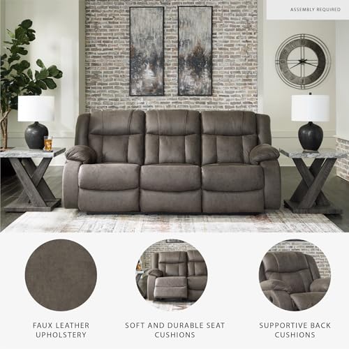 Signature Design by Ashley First Base Contemporary Faux Leather Manual Reclining Sofa, Gray Signature Design by Ashley