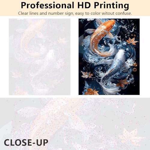 Adult Paint by Number Kits on Canvas, Paint by Numbers, Koi Fish Painting by Numbers Koi Adult Painting-by-Number Kits, DIY Oil Canvas Craft Kits for Home Decorations, 16 X20 Inch TUMOVO