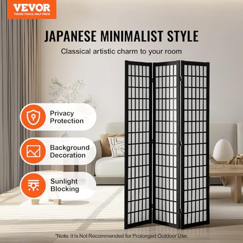 VEVOR Room Divider, 3 Panel Japanese Room Divider, Wood Folding Privacy Screen Indoor, Japanese Partition Dividers Portable Decoration Screens, for Room Separation Home Office Restaurant & Bedroom VEVOR