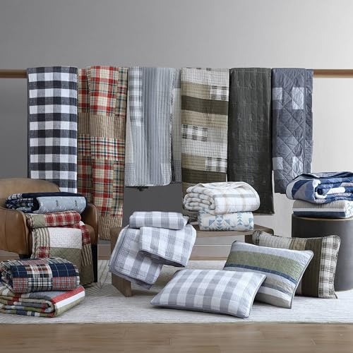 Eddie Bauer - King Quilt Set, Cotton Reversible Bedding with Matching Shams, Luxurious Bedding Set (Madrona Navy/Red, King) Eddie Bauer