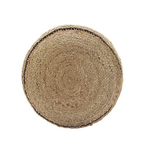 LR Home Tan/Black Round Ottoman Pouf for Home Decor | Striped Hand-Woven Jute Cotton Blend Round Pouf Ottoman Footrest for Bedroom & Living Room Decor | 18" X 18"W X 14"H L.R. Resources Inc