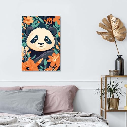 Bimkole Framed Paint by Numbers Kit for Adults Panda, DIY Oil Painting Kit on Canvas with Paintbrushes and Acrylic Pigment, for Paint by Numbers for Beginner, for Home Wall Decor 8x12inch/20x30 cm Bimkole