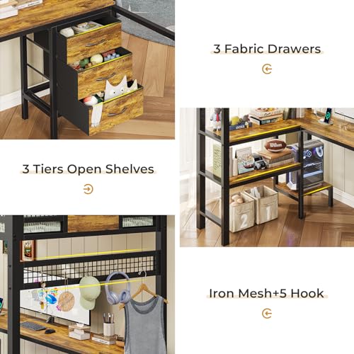 Twin Metal Loft Bed with L-Shaped Desk, LED Lights & Charging Station by ADORNEVE in Black ADORNEVE