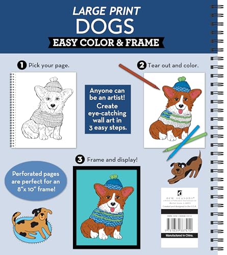 Large Print Easy Color & Frame - Dogs (Stress Free Coloring Book) WoodArtSupply
