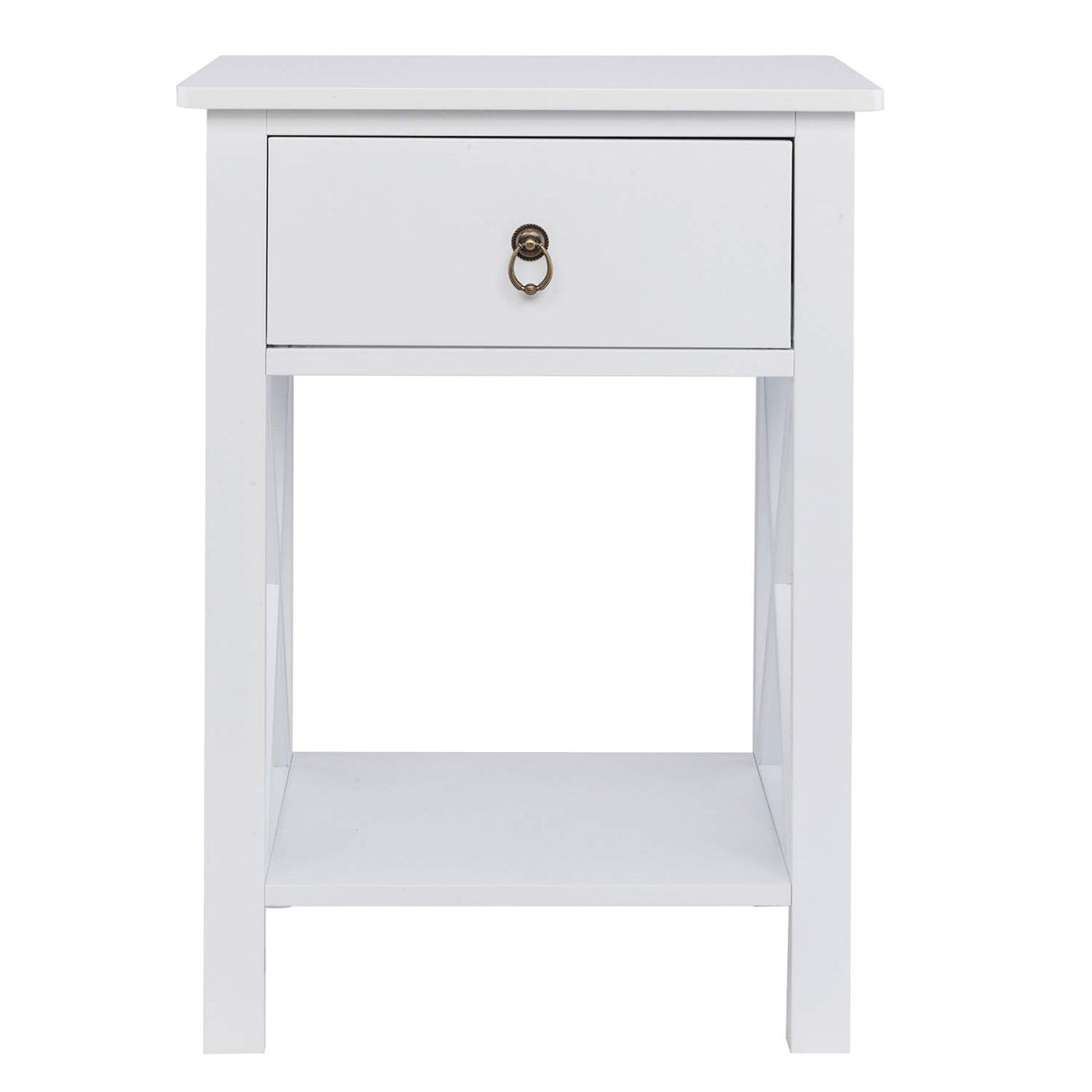 Bonnlo White Nightstand, Small Nightstand with drawer & shelf, Farmhouse Night Stand Bedroom, End Table/Bedside Table/White Side Table w/Rustic Handle for Small Spaces, Dorm, Kids Room, Living Room Bonnlo