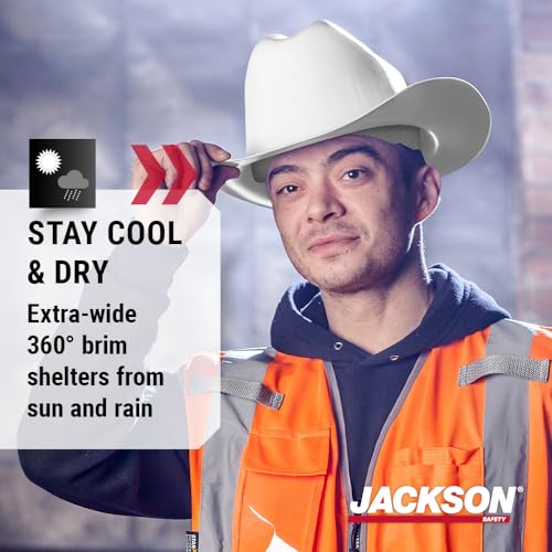 Jackson Safety Cowboy Hard Hat - Western Outlaw Style Construction Helmet with Full Brim Sun Shade - ANSI Z89.1 & OSHA Compliant - (Multiple Colors) JACKSON SAFETY