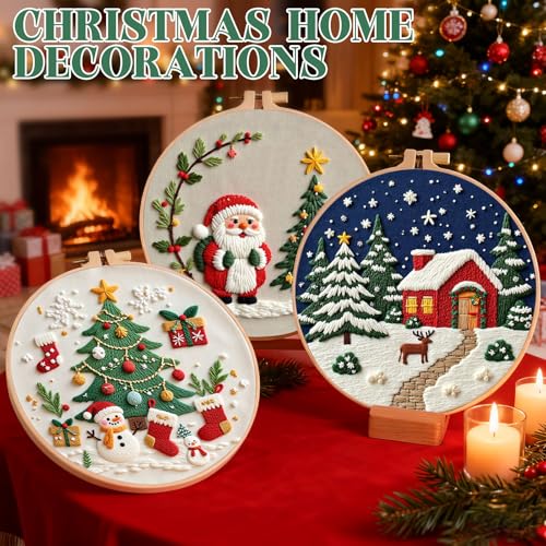 Christmas Embroidery Kits 4 Set DIY Needlepoint Kit for Adults Beginners Cross Stitch Kits for Craft Lover Christmas Gifts