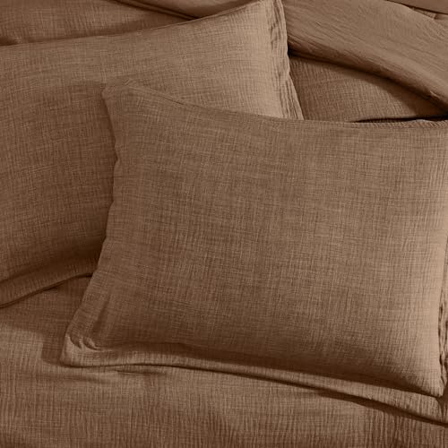 Geniospin King Size Comforter Set - 7 Pieces Brown Comforter King Size, Soft Solid Bedding Set for All Season, Textured Bed in a Bag with Sheets, Pillowcases & Shams Geniospin