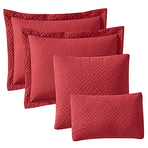 Hearth & Harbor Quilts Twin Size - All Season Bedspread Coverlet Set, Pinsonic Weave Lightweight Bedding Set - 4 Piece Twin Quilt Set with Pillow Shams, Diamond - Burgundy Hearth & Harbor