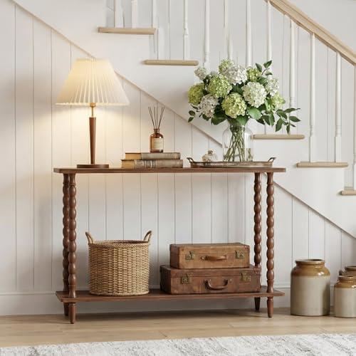 HOOBRO 39.4'' Console Table, 2-Tier Entryway Table Sofa Table with Storage, Mid-Century Modern Behind Couch Table with Rubberwood Leg for Living Room, Hallway, Foyer, Walnut WL105XG01 HOOBRO