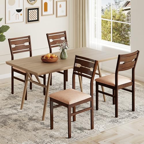 Giantex Wooden Dining Chairs Set of 2, Fabric Upholstered Kitchen Armless Chairs with Rubber Wood Frame, Padded Seat, Curved Back, Mid-Century Modern Chairs for Dining Living Room Home Restaurant Giantex