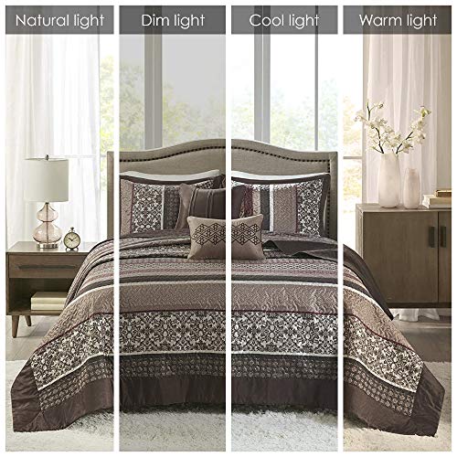 Madison Park Quilt Set Luxurious Jacquard Stripes Design - All Season, Coverlet Bedspread Lightweight Bedding Layer, Shams, Decorative Pillow, Full/Queen(90"x90"), Floral Red 5 Piece Madison Park