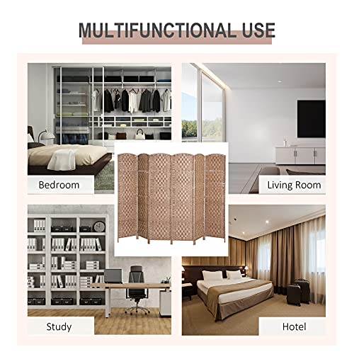 HOMCOM Room Divider, 6 Panel Folding Privacy Screen, 6FT Tall Portable Wicker Weave Partition Wall Divider for Bedroom, Home Office, Natural HOMCOM