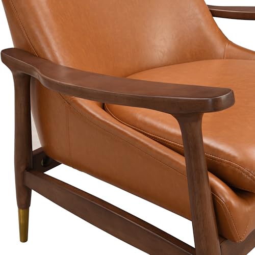 BTYJLEBE Office Accent Chair 29.2'' Mid-Century Faux Leather with Cushioned Seat, Solid Wood Frame, and Brass-Tipped Legs – Perfect for Living Room, Bedroom, or Office Lounge BTYJLEBE