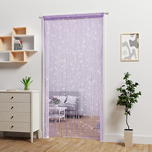 Atsweetlife Door String Curtain Doorway Beads Curtains,Hanging Room Divider Beaded Decor Hippie Glitter Fringe Panel Closet Window Doors Sequin Sheer Boho Doors Tassel (Purple) Atsweetlife