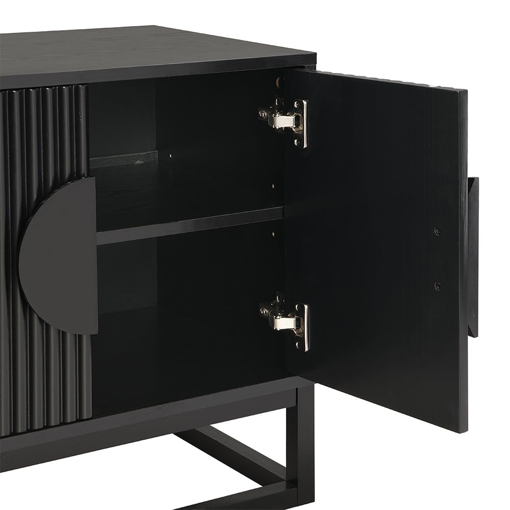 conifferism Modern Black Night Stand 24" Wide with Solid Wood Doors, Bedroom Nightstand 24" Tall Bedside Tables, Mid Century Vintage Fluted Sofa End Side Table Living Room conifferism