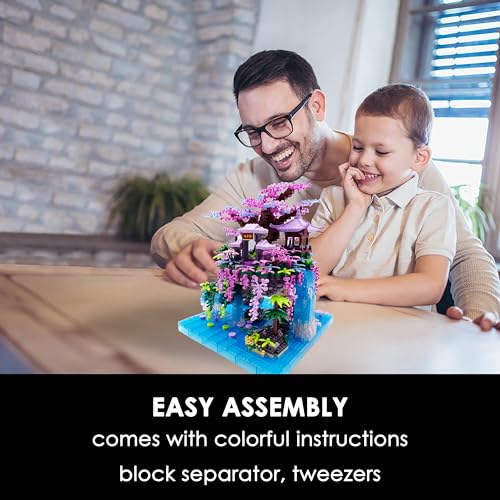 Alizdd Micro Building Blocks Sets,Chinese Moon Palace Architecture and Cherry Blossom Bonsai Tree Building Toys for Adults,Japanese Sakura House Model,Creative Mini Bricks Gift for Kids 14+,2588 PCS
