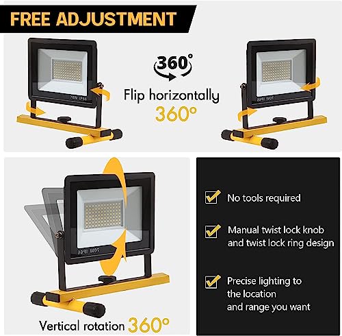 21000 Lumen Work Lights with Stand, 3 Adjustable Head LED Work Light, with Adjustable and Foldable Tripod Stand, Waterproof Lamp with Individual Switch with 6500 Kelvin Color Temperature GUWELL