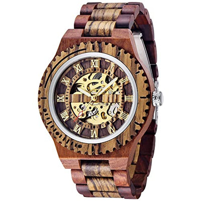Dentily Automatic Movement Wooden Watch Skeleton Wood Watch Self-Winding Watches for Men
