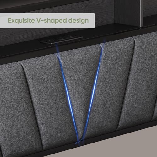 Welzona King Size Bed Frame with Headboard, Metal Platform Bed with LED Lights & Charging Station, 2-Tier Storage, Sturdy and Easy Assembly, Under Bed Storage, No Box Spring Needed, Noise Free, Black Welzona