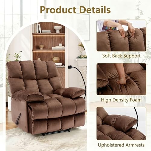Cooexult Oversized Recliner Chair for Living Room, Extra Wide Manual Recliner for Big Man, Soft Velvet Fabric Recliner Sofa with Phone Holder for Living Room, Bedroom and Home Theater, Brown