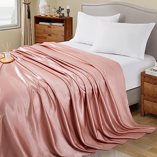 Ersmak Satin Flat Sheet Only, Single Flat Sheet Queen, Luxury & Ultra Soft Silky Bedding Top Sheet for Queen Mattress - Champagne Ersmak
