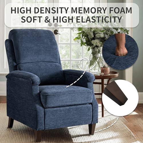 VKNOW Recliner Chair, Fabric Recliner with Soft Armrest, Home Theater Seating with Adjustable Push Back and Lumbar Support, Single Sofa for Adults, Lounge Chair for Living Room, Bedroom(Blue)