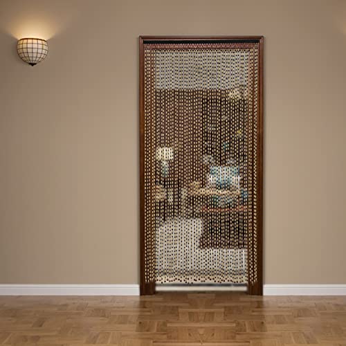 SanBouSi 49 Strands Natural Bamboo & Wood Beaded Curtain Wooden Hanging Room Divider Decorative Handmade Boho Bohemian Wooden Doorway Beads Curtain, 75" x 35.5" SanBouSi