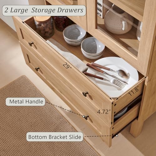 IFGET 71" Tall Arched Kitchen Pantry, Modern Farmhouse Wood Kitchen Storage Cabinets with 2 Large Drawers and Adjustable Shelves, Versatile Cupboard for Kitchen, Dining Room, Bathroom, Natrual IFGET