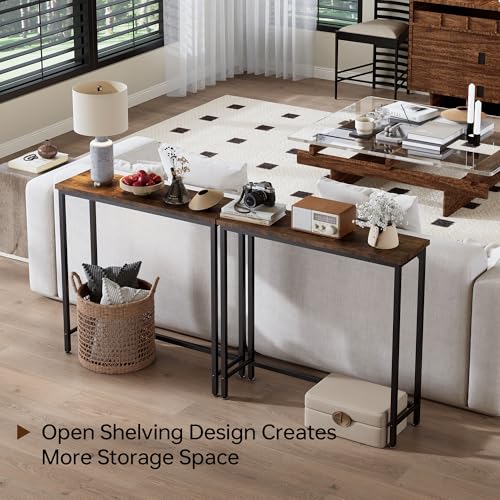 Tujurich Narrow Entryway Console Table & Sofa Side Table - Industrial Hallway Table for Small Spaces, Behind Couch Table, Multi-Functional Living Room Bedroom Office,Brown, 29.5" x 9.4" x 29.5" Tujurich