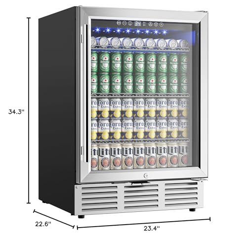 EUHOMY 24 Inch Beverage Refrigerator, 180 Can Built-in Beverage Cooler, Under Counter Beer Fridge with Glass Door for Soda, Water, Wine - For Kitchen, Bar or Office EUHOMY