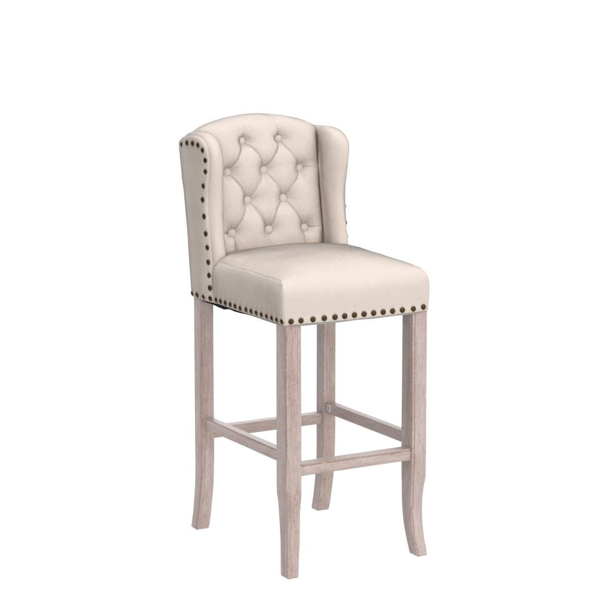 DUOMAY Classic Tufted 30 Inch Bar Stools Set of 2, Linen Upholstered Counter Chairs with Back, Armless Barstools Breakfast Stools W/Solid Wood Legs for Kitchen Island Lounge Pub Bar, Beige DUOMAY