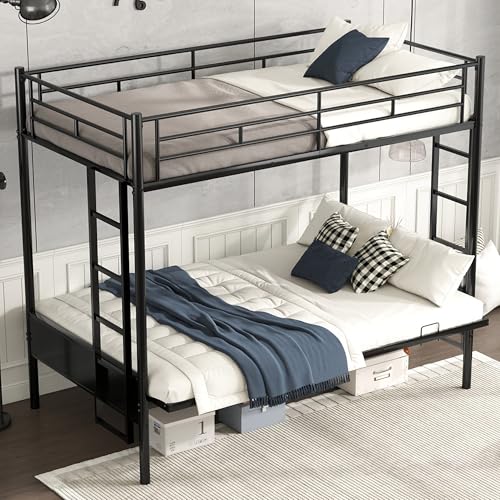 Bellemave Twin Over Futon bunk Bed, loft Bed with futon, Twin Over Full Futon bunk beds, No Box Spring Needed, Black Bellemave