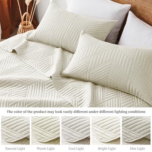 Davulos King/Cal King Quilt Set in Cream, Soft Reversible Microfiber Bedspread for All-Season Use in Bedroom or Dorm, Lightweight Modern Geometric Coverlet (1 Quilt, 2 Pillow Shams) Davulos