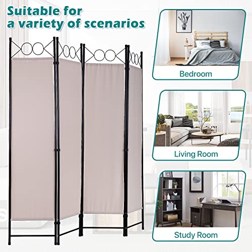 4 Panel Room Dividers Folding Privacy Screens, 68 Inch Tall Steel Frame & Fabric Surface Room Seperating Wall Divider, Portable Freestanding Room Partitions for Living Room Bedroom, Tan Dkelincs