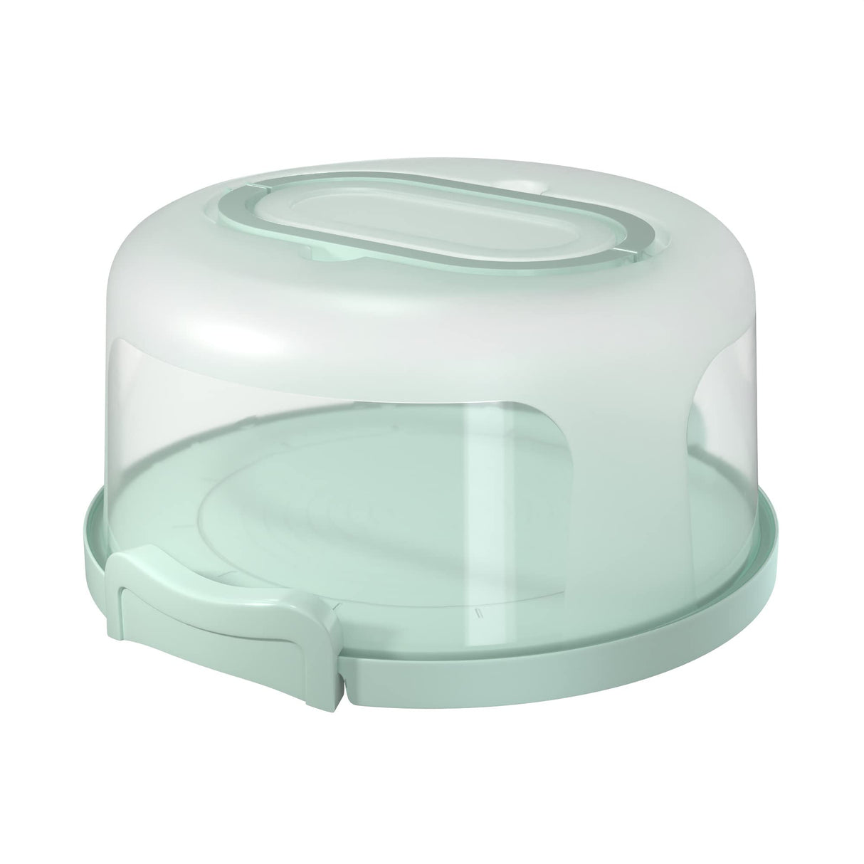 Top Shelf Elements Round Cake Carrier Two Sided Cake Holder Serves as Five Section Serving Tray, Portable Fits 10 inch Cake, Box Comes With Handle, Container Holds Pies (Green) Top Shelf Elements