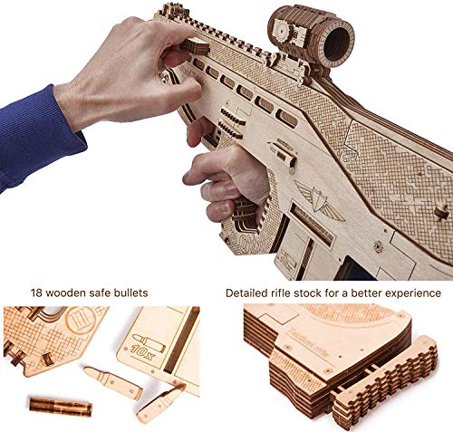 Wood Trick Assault Gun Wooden Model Kit for Adults and Teens to Build - Rifle Guns for Kids - 3D Wooden Puzzle Mechanical Model Wood Trick
