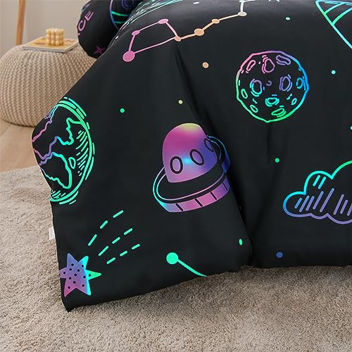 Aimuan Space Bedding Twin Bed Comforter Kids Rocket Bedding Set Super Soft & Cute Aliens UFO Printed for Boys Girls Teen (Black, Twin) Aimuan