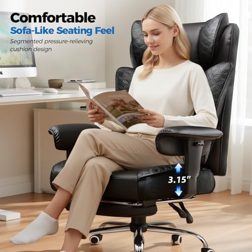 GTRACING Big and Tall Office Chair 400LBS Wide Ergonomic Gaming Chair with Deluxe Embossing Designed Leather with Foot Rest,150°Reclining Adjustable Soft Armrests Pocket Spring Back Support and Pillow GTRACING
