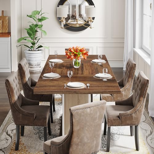 Tribesigns 55" Rectangular Dining Table for 4 to 6 People, Farmhouse Wood Dinner Table for Kitchen, Dining Room & Living Room, Oak Brown & White Tribesigns