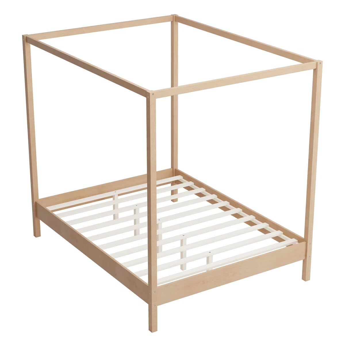 JIJIWANG Solid Wood Queen Size Canopy Bed Frame Four Poster Platform Bed with Slats Support,Wood Canopy Bed Queen 4 Poster Ded Frame No Box Spring Needed,Natural JIJIWANG