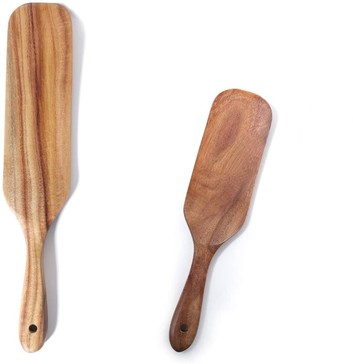 Spurtle Set, Natural Acacia Wooden Kitchen Utensils Set of 2, Wooden Spoons Utensils for Cooking, stirring, Mixing, Serving, spurtles kitchen tools as seen on tv for NonSick Cookware TEZZ