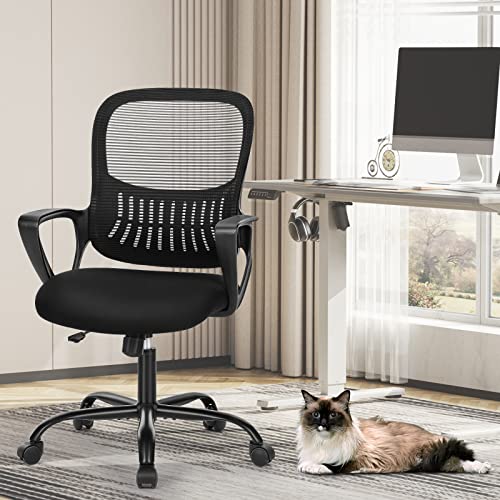 Sweetcrispy Ergonomic Mid-Back Mesh Home Office Desk Chair with Wheels, Lumbar Support, and Comfortable Armrests for Home, Bedroom, Study, Office Sweetcrispy