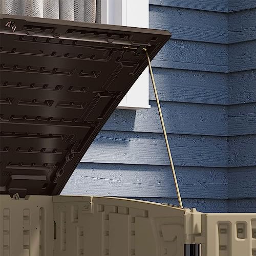 Suncast Horizontal Shed, Compact Outdoor Storage System, 34 Cu. Ft. Capacity, Sand & Slate - Lockable Multi-Wall Resin Organizer for Garbage Cans, Garden Tools, Bins, Bikes and Yard Equipment Suncast