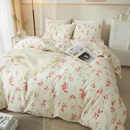 HighBuy Twin XL Comforter Set Pink Floral Boho Twin Extra Fit Comforter Set for College Boho Chic Flower Bedding Set All Season Farmhouse Lightweight Microfiber Comforters with 2 Pillowcases HighBuy