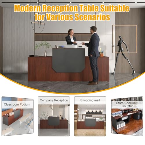 Reception Desk with Counter,L-Shaped Modern Front Desk Reception Room Tables with Ample Storage & Lockers,Easy Assembly,78.8"Checkout Counter for Office,Retail,Lobby,Beauty Salon (Walnut, 78.7in) OYRWSF