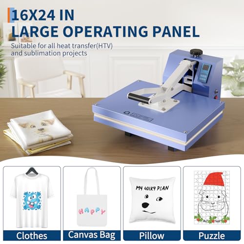 Heat Press 16x24in, Heat Press Machine, Even Heating Technology, Large Operating Panel, Industrial Digital Heat Transfer Machine Sublimation for T-Shirts, Clothes, Canvas Bags, Baby Blue GarveeTech