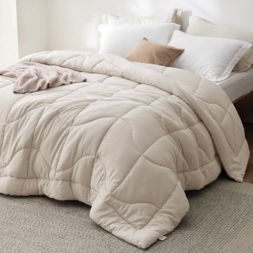 Bedsure Queen Comforter - Comforters Queen Size for All Season, Ultra-Soft Down Alternative & Prewashed Duvet Insert with 4 Tabs - Machine Washable, Linen, 88x88 Inches Bedsure